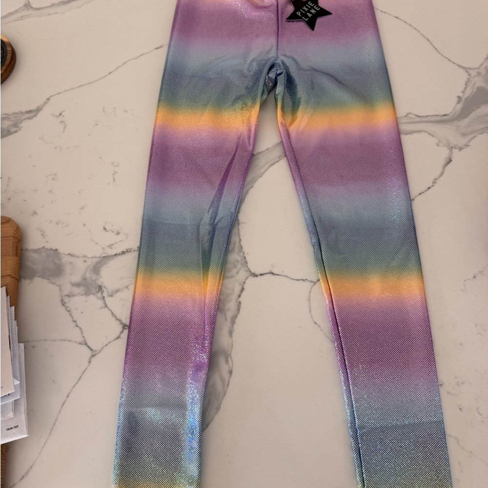 Sparkly Pastel Striped Kids Leggings pixielane 11/12